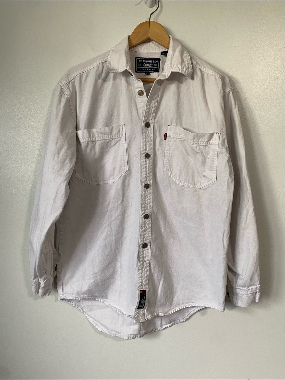 Vintage 90s Levi’s Red Tab White Denim Button Up Shirt Small